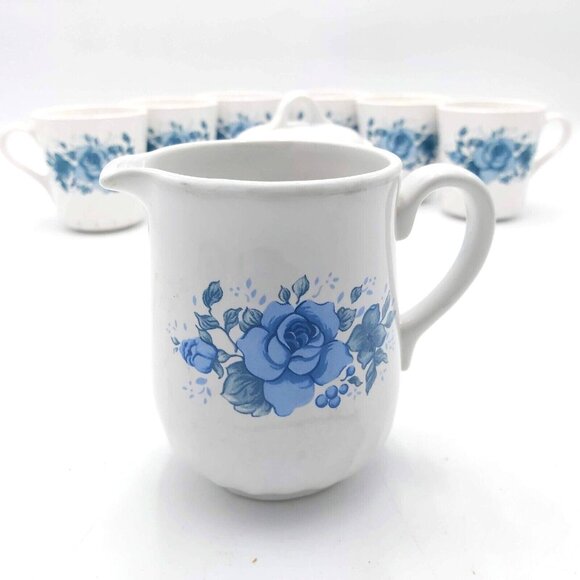 Corning Blue Velvet Mugs Set of 6 -Matching Corelle Creamer and Sugar Bowl - Picture 2 of 7